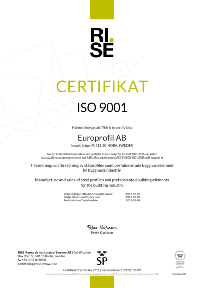 Europrofil SS-EN ISO 9001