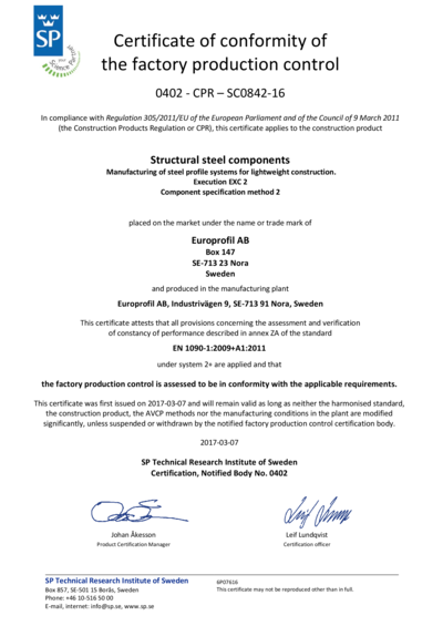 Europrofil EN1090-1 Certificate (EN)